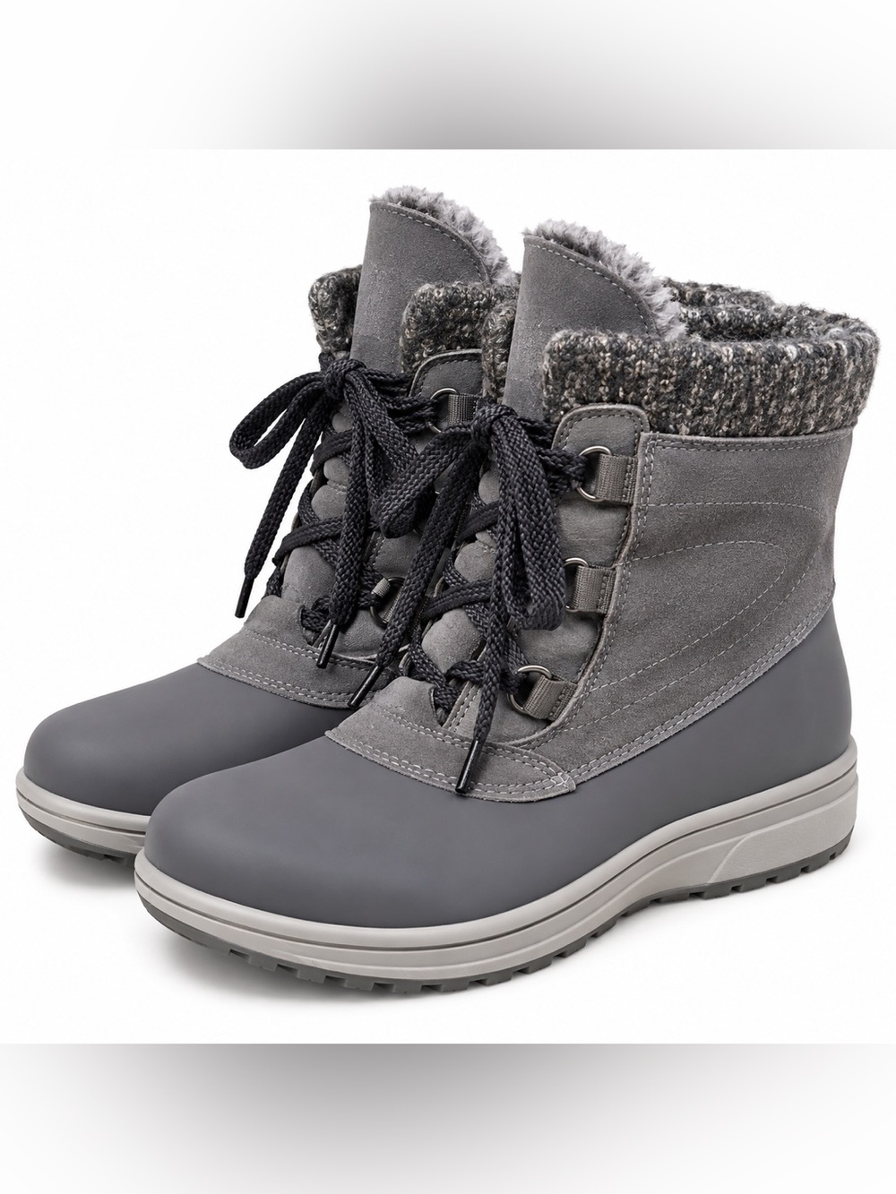 BareTraps Women’s 10W Gray Stay Dry Winter Snow Boots Faux Fur Lace Up